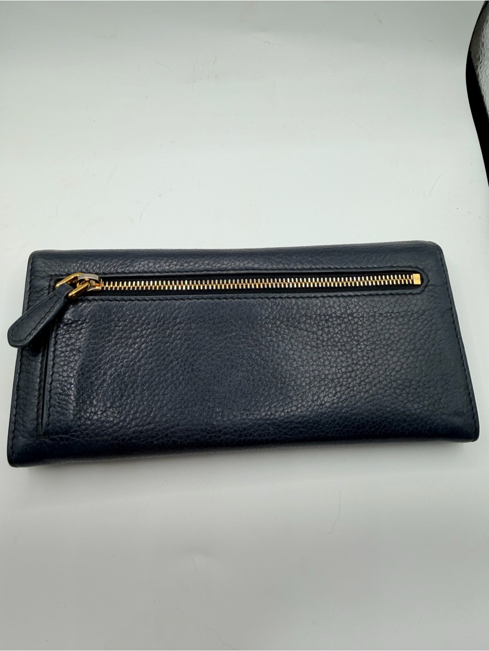 AUTHENTIC Prada Navy Blue Long Wallet with Gold Logo - Picture 3 of 13